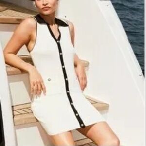 Abercrombie & Fitch mini dress with gold buttons in white